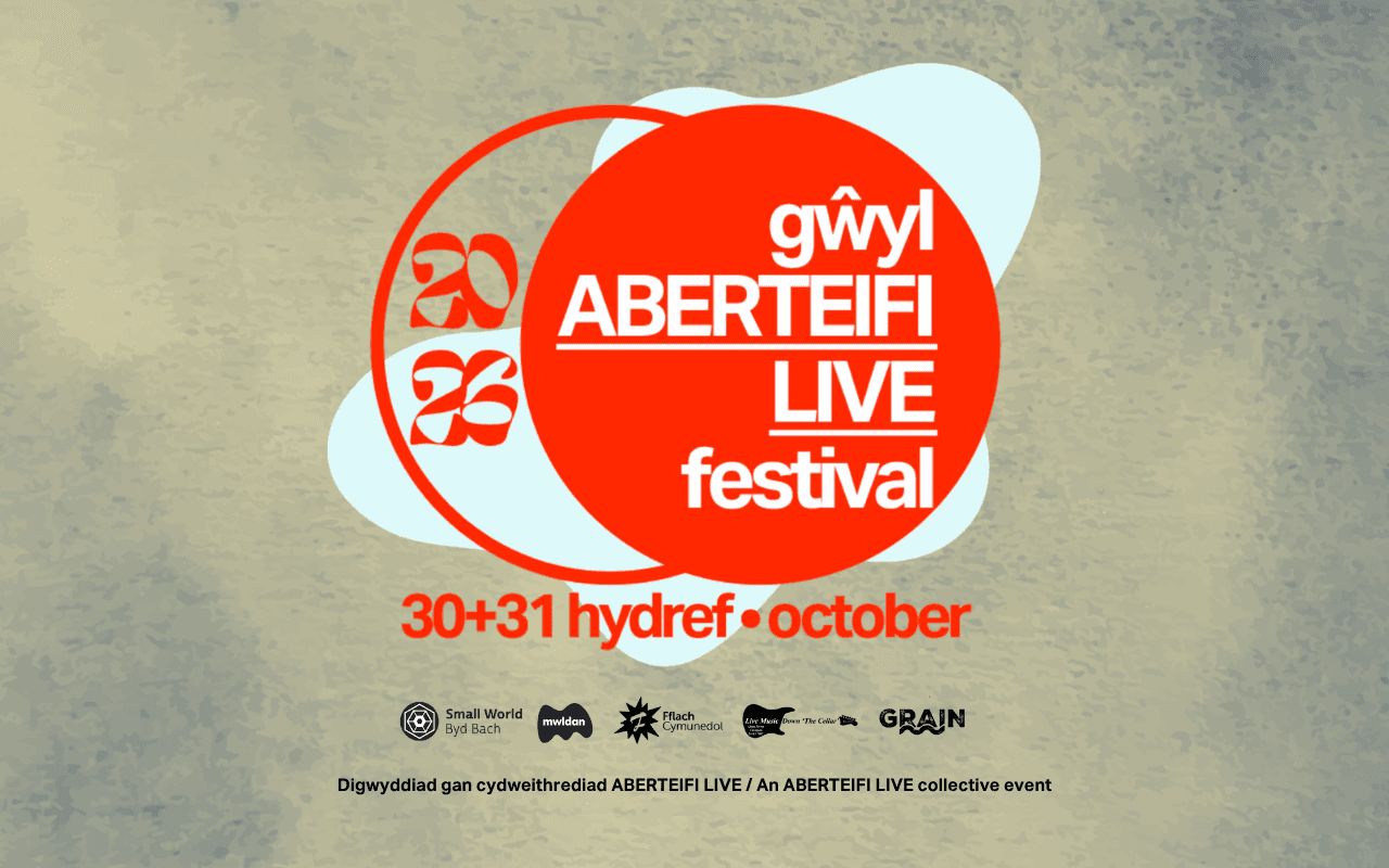 Red Aberteifi Live Festival logo of two red circles overlapping against a blue background